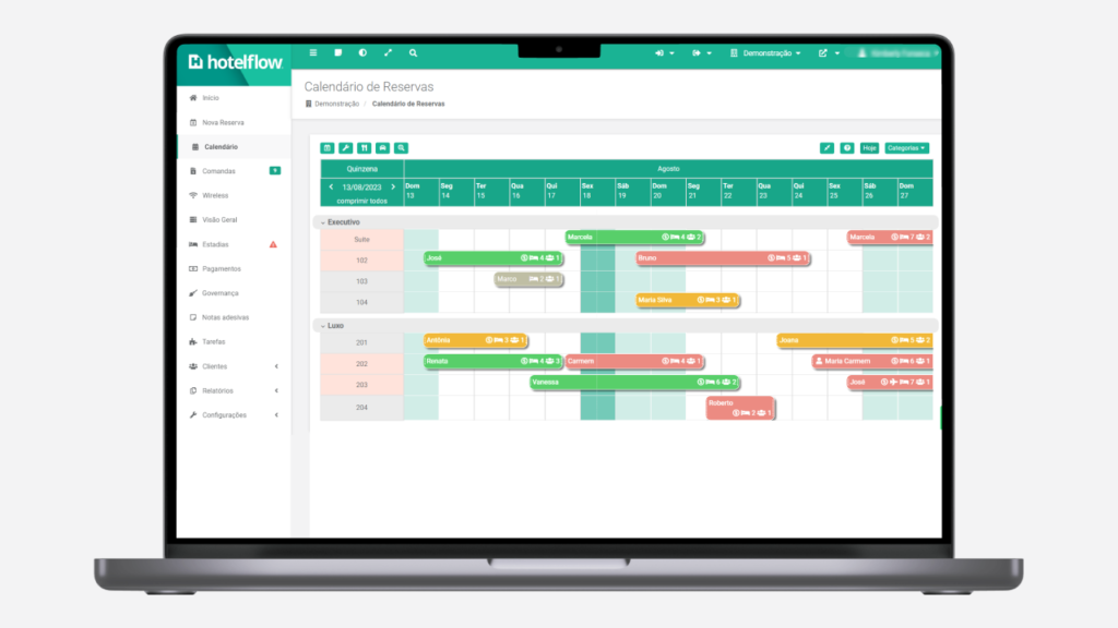 Calendario do PMS hotelflow